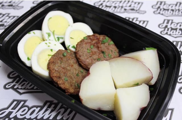 2x Hard Boiled Eggs, Turkey Sausage, & Red Potatoes